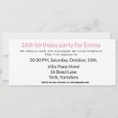 Toegangskaart 16e verjaardagsfeestje Roze & Wit Kaart (Achterkant)
