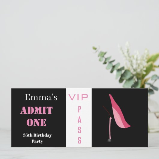 Toegangskaartje Vrouwen Elegant Zwart Roze Kaart (Staand voorkant)