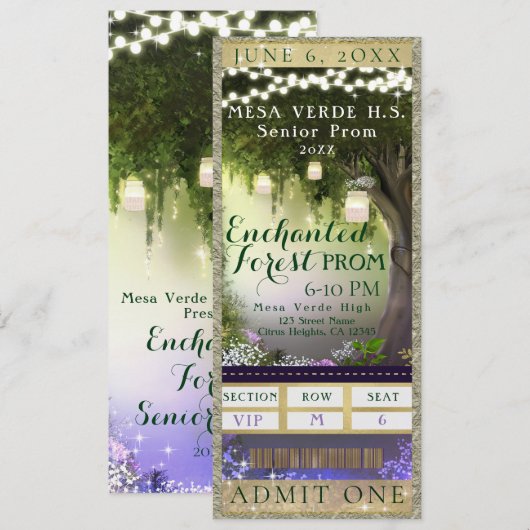 Toegangsticket VIP-feest Enchanted Forest Prom Kaart (Voorkant / Achterkant)