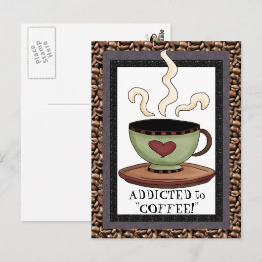 Toegediend aan briefkaart cartoon koffie (Voorkant / Achterkant)