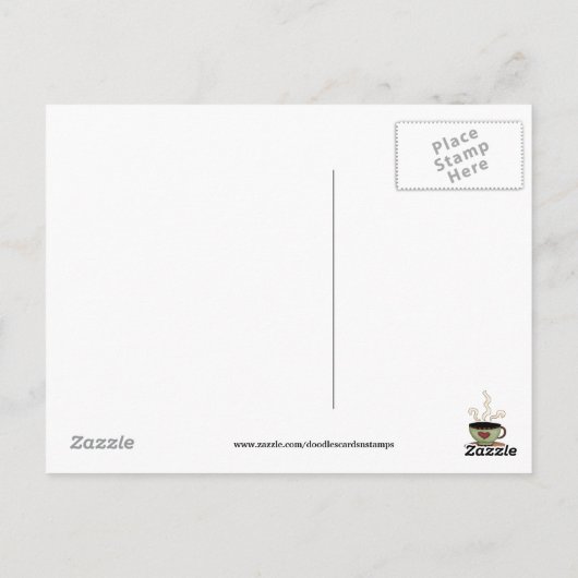 Toegediend aan briefkaart cartoon koffie (Achterkant)