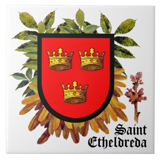 Toegewezen armen van St Etheldreda (Audrey) op Ash Tegeltje (Voorkant)