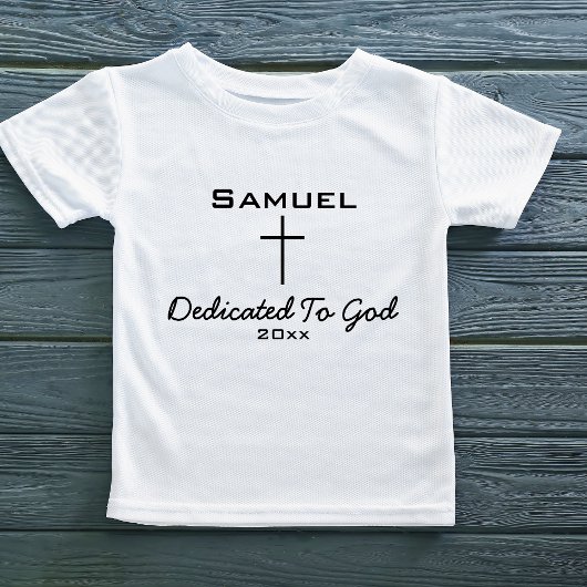 Toegewijd aan God, naam van het kind | Cross Kinder Shirts