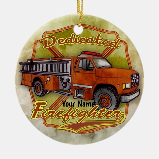 Toegewijde brandweerman  keramisch ornament (Voorkant)