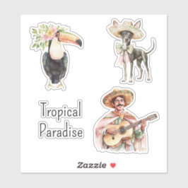 Toekan Vogel Chihuahua Hond Mexicaanse Man Gitaar Sticker