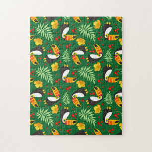 Toekan Vogel Groene Bladeren Oranje Rode Bloem Legpuzzel