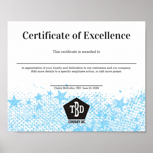 Toekenning van een certificaat van uitmuntende wer poster (Voorkant)