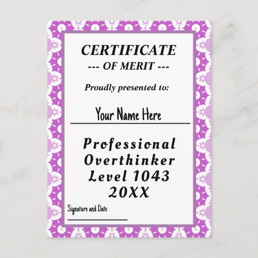Toekenning van een certificaat voor professionele  briefkaart (Voorkant)