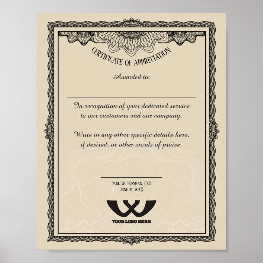 Toekenning van het bewijs van waardering van het p poster (Voorkant)