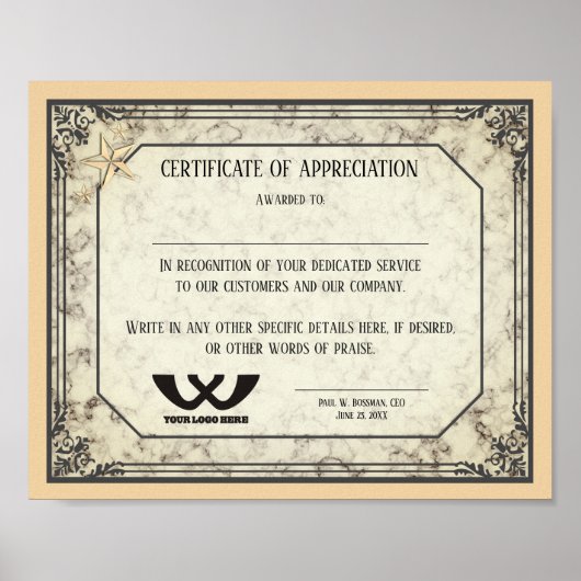 Toekenning van het bewijs van waardering van het p poster (Voorkant)