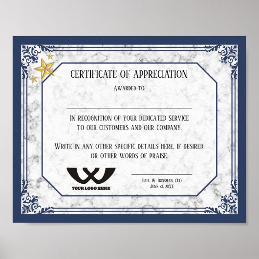 Toekenning van het bewijs van waardering van het p poster (Voorkant)