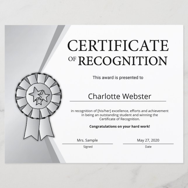 Toekenning van Silver Student Recognition-certific (Voorkant)