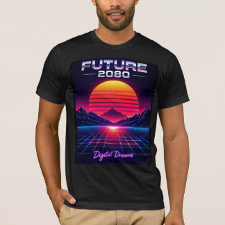 Toekomst 2080 Digitale Dromen Retro Neon Kunstprin T-shirt