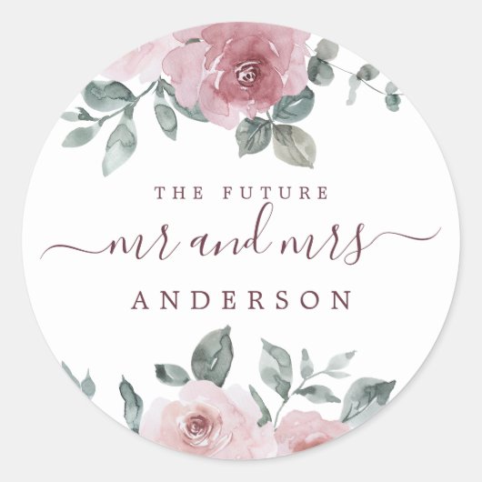 Toekomst de heer Floral Dusty Pink Burgundy Ronde Sticker (Voorkant)