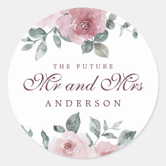Toekomst de heer Floral Dusty Pink Burgundy Ronde Sticker (Voorkant)
