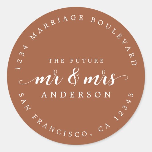 Toekomst de heer mevrouw Script TerraCotta Ronde Sticker (Voorkant)