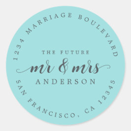 Toekomst de heer mevrouw Script Turquoise Blue Ret Ronde Sticker