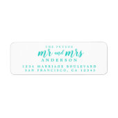 Toekomst de heer mevrouw Turquoise Blue Script Ret Etiket (Voorkant)
