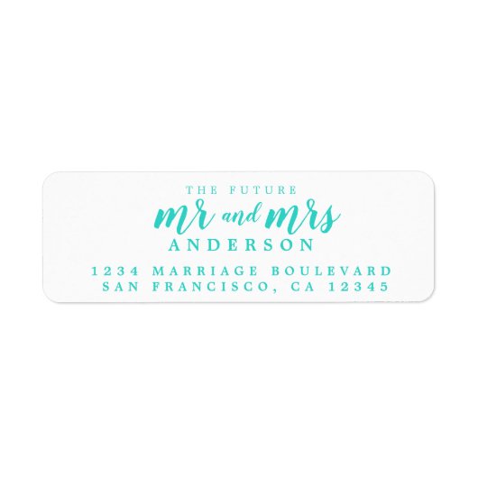 Toekomst de heer mevrouw Turquoise Blue Script Ret Etiket (Voorkant)