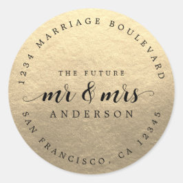 Toekomst de heer Mrs. Script Champagne Gold Return Ronde Sticker