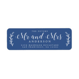 Toekomst de heer Mrs. Script Classic Blue Return A Etiket