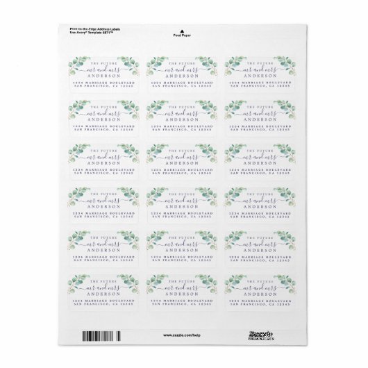 Toekomst de heer Mrs. Script Green Foliage Wedding Etiket (Full Sheet)
