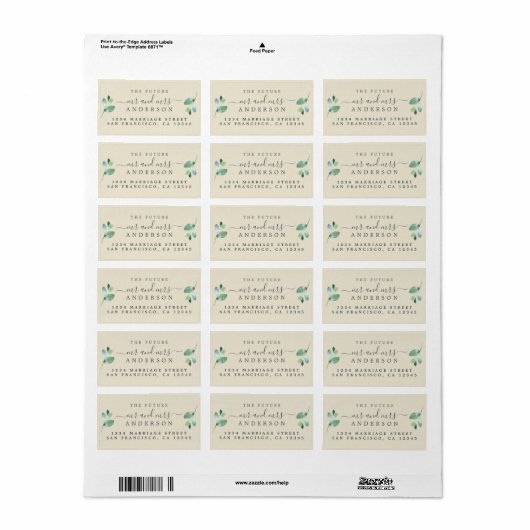 Toekomst de heer Mrs. Script Green Foliage Wedding Etiket (Full Sheet)