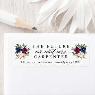 Toekomst de heer Navy Blue Burgundy Floral Wedding Etiket