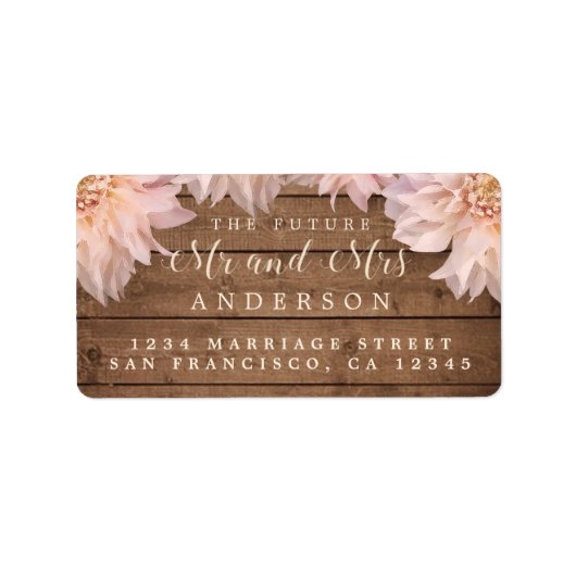 Toekomst de heer pink Floral Wood Wedding Address Etiket (Voorkant)