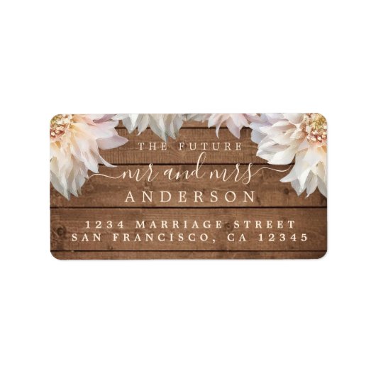Toekomst de heer pink Floral Wood Wedding Address  Etiket (Voorkant)