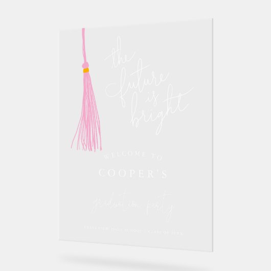 Toekomst is Bright Light Pink Tassel Afstudeerder  Acryl Bord (Hoek)
