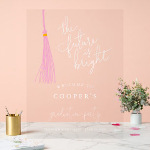 Toekomst is Bright Light Pink Tassel Afstudeerder Acryl Bord