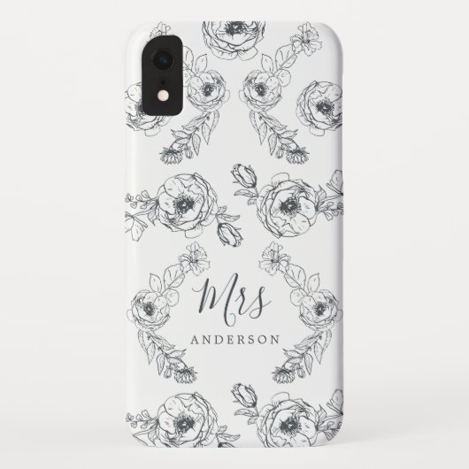 Toekomst mevrouw Black White Floral Chic Script Br Case-Mate iPhone Case (Achterkant)