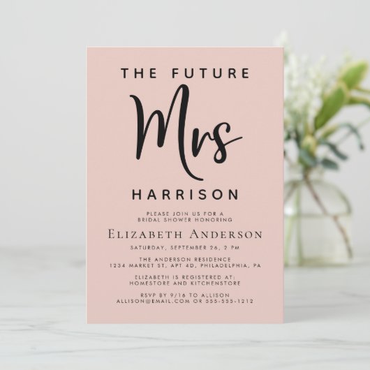 Toekomst mevrouw Blush Pink Vrijgezellenfeest Kaart (Staand voorkant)