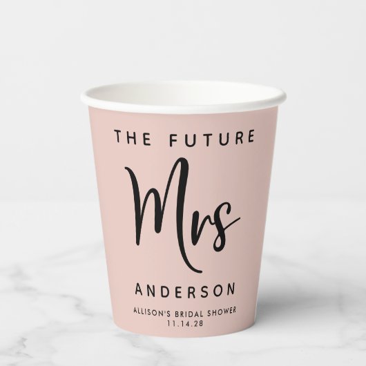 Toekomst mevrouw Blush Pink Vrijgezellenfeest Papieren Bekers (Achterkant)