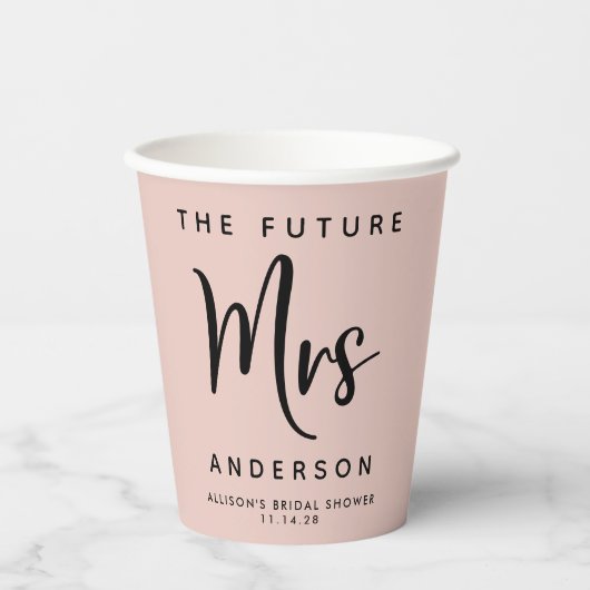 Toekomst mevrouw Blush Pink Vrijgezellenfeest Papieren Bekers (Voorkant)