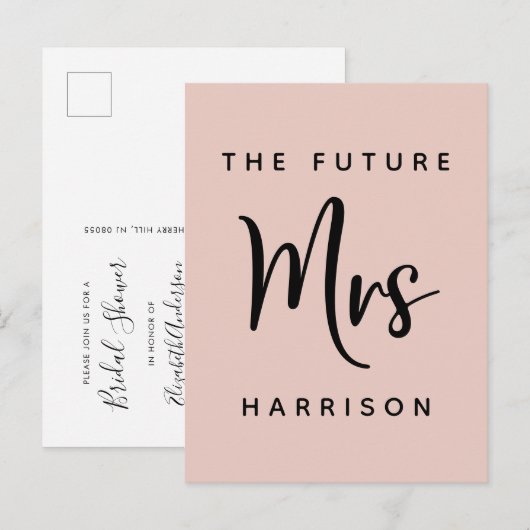 Toekomst mevrouw Blush Pink Vrijgezellenfeest Uitnodiging Briefkaart (Voorkant / Achterkant)