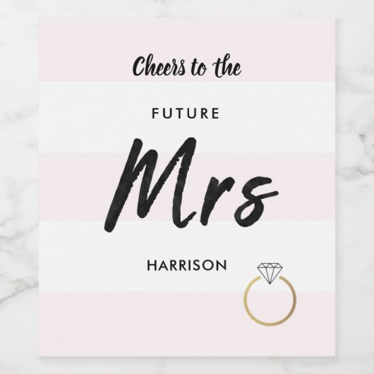 Toekomst mevrouw Blush Pink White Stripes Gold Dia Wijn Etiket (Enkel label)