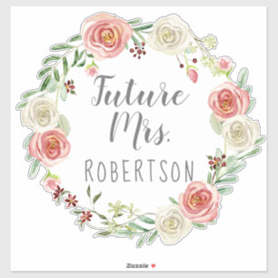 Toekomst mevrouw Bridal Waterverf Roos Bloemenkran Sticker