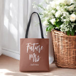 Toekomst mevrouw Bride Terracotta brute bruiloft Tote Bag<br><div class="desc">Bride Button met Text Future Mrs Terracotta/Burnt Oranje/Brown White. Bekijk hieronder ons collectie voor je winkel voor overeenkomende objecten.</div>