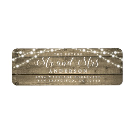 Toekomst : mevrouw Rustic Lights Wedding Return Etiket (Voorkant)