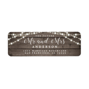 Toekomst : mevrouw Rustic Lights Wedding Return Etiket