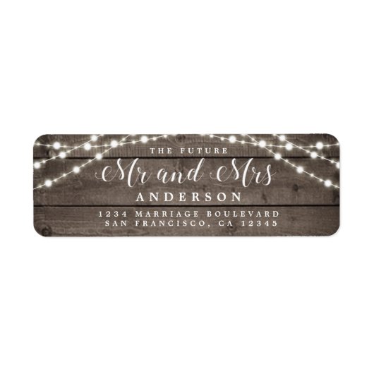 Toekomst : mevrouw Rustic Lights Wedding Return Etiket (Voorkant)
