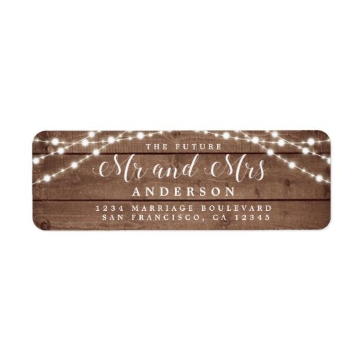 Toekomst : mevrouw Rustic Lights Wedding Return Etiket (Voorkant)