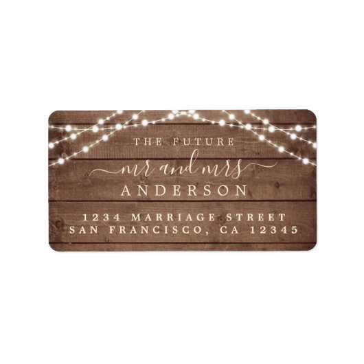 Toekomst : mevrouw Rustic Wood Lights Wedding Etiket (Voorkant)