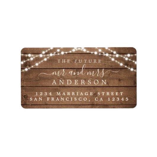 Toekomst : mevrouw Rustic Wood Lights Wedding Etiket (Voorkant)