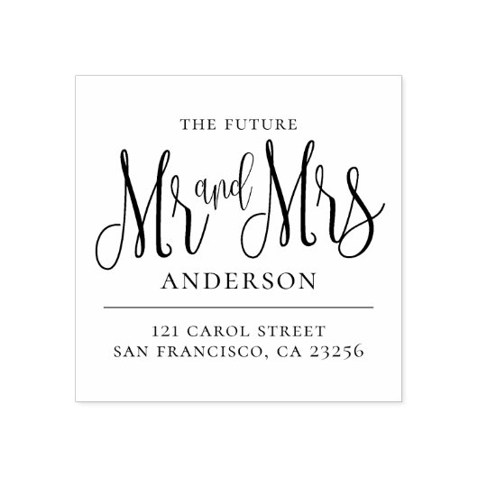 Toekomst Mr en Mrs Modern bruiloft retouradres Rubberstempel (Afrduk)