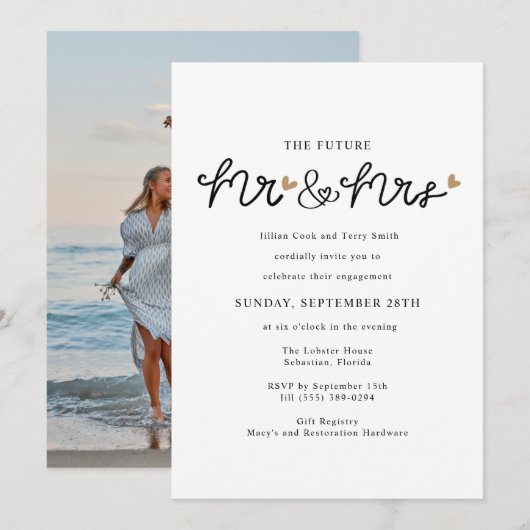 Toekomst Mr en Mrs Photo Engagement Party Kaart (Voorkant / Achterkant)