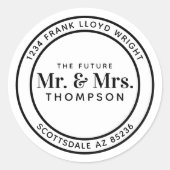 Toekomst Mr en Mrs Ronde Bruiloft Retouradres Ronde Sticker (Voorkant)
