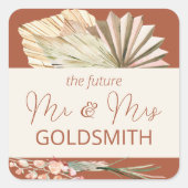 Toekomst Mr en Mrs Terracotta Huwelijksenvelop Vierkante Sticker (Voorkant)